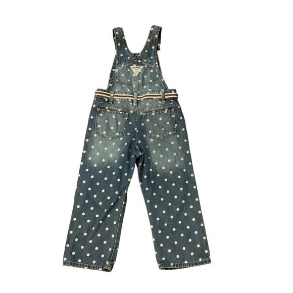 Oshkosh Polka Dot Overalls 3T Blue Denim Bibbed White Circles Tie Belt Vestbak - Picture 4 of 15